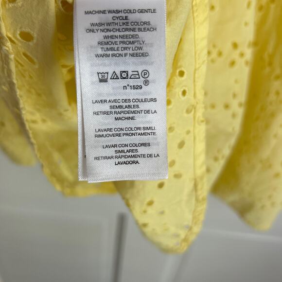 NWT Lauren Ralph Lauren Eyelet Long Sleeve Shirt Button Down Collared Yellow - Picture 8 of 8